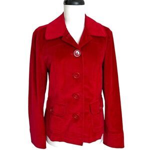 Talbots Red Velvet Button Up Jacket 6 Stretch Preppy Retro Minimalist Chore
